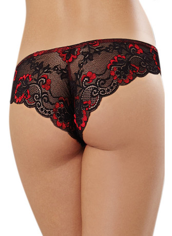 Tanga uni rouge et dentelle noire - DG1380RED